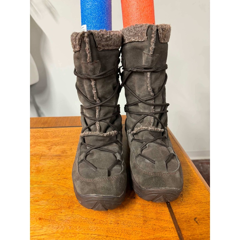 Vtg Itasca Womens 9 Brown Winter Boots Suede Faux Fur Trim Lace Up Snow Boots